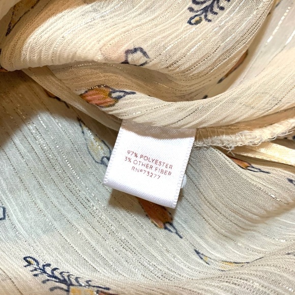 LC Lauren Conrad Cream Boho Floral Top Blouse 3/4 Sleeves Women Medium - Picture 6 of 8